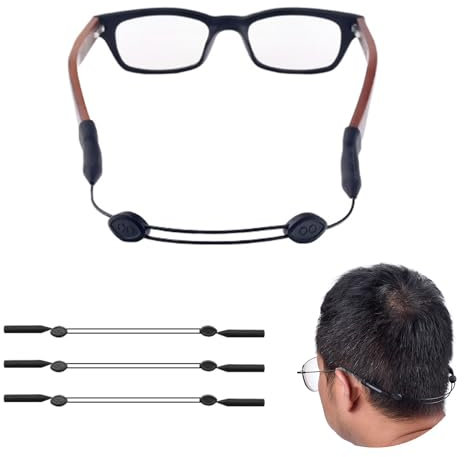 Glasses Strap, 3 PCS Fashionable Glasses Chain, Sports Spectacles Cord, Glasses Holder Around Neck, Adjustable Non-Slip Eyeglasses Holder for Men and Women Running Camping Outdoor (Black)