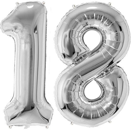 FUNFEST Palloncini Argento 18° Compleanno da 100 cm – Decorazione Palloncino – Include Palloncino XL e Cannuccia – Vola con Elio