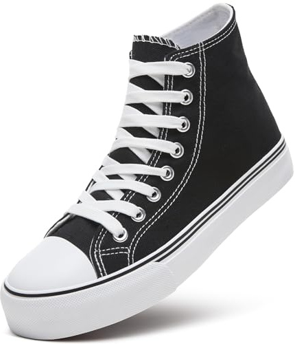 ZGR Womens High Top Canvas Sneakers,Lace up Canvas Shoes,Casual Tennis Walking Shoes(Black.US9)
