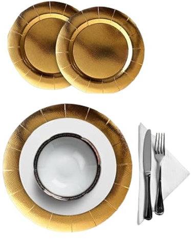 Fatigati Piatti di Carta Segnaposto - 2pz - Sottopiatti Rotondi Grandi - Dimensione 33cm - Ideali Come Centrotavola/Per Feste/Compleanno/Natale/Capodanno (Oro)