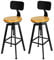 Holz Barhocker Industrie, 2er Set, Rund BarstüHle, Holz Barhocker mit RüCkenlehne Metall, Industrie-Design, Farbe Gelb, HöHenverstellbar 64-84cm