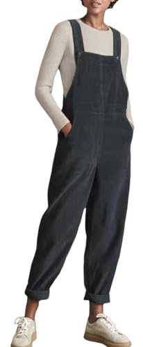 Salopette invernali da donna, salopette con tasche, con bretelle regolabili e alla moda, tute larghe da sci donna, pantaloni, pagliaccetto, Grigio, XL