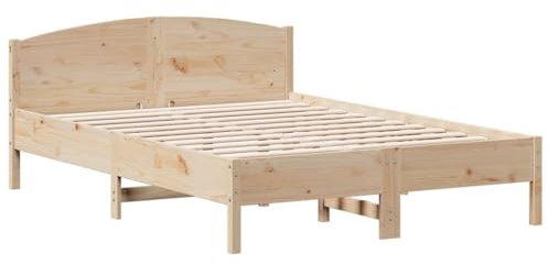 vidaXL Massivholzbett mit Kopfteil, Holzbett mit Sperrholzlatten, Doppelbett für Schlafzimmer, Bett Bettgestell, 150x200cm Massivholz Kiefer