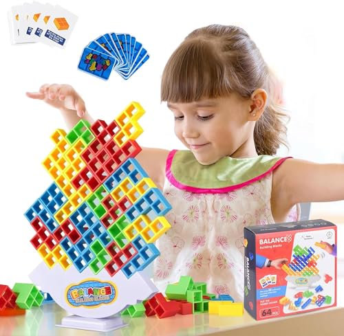 RZMZBY Tetra Tower, Tetris Tower Balancing Blocks, Brettspiel, Adult Tetris Tower Stacking Attack Game, Creative Educational Montessori Toys Gift for Boys and Girls Over 3 Years Old (64)