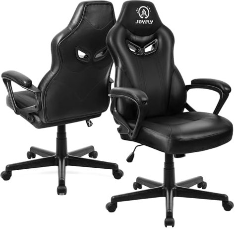 JOYFLY Office Chair Computer Chair, Computer Chairs for Adults, Ergonomic Gaming Chair Racing Style PC Chair with Lumbar Support Padded Armrests(Black-Leather)