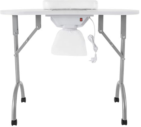 BRRIDE Klappbarer Maniküretisch mit Absaugung 98x44x77cm, Tragbare Nagelstudio Tisch, Mobiles Nageldesign Tisch mit Rollen, Schublade & Aufbewahrungstasche für Nagelstudio (Weiß)