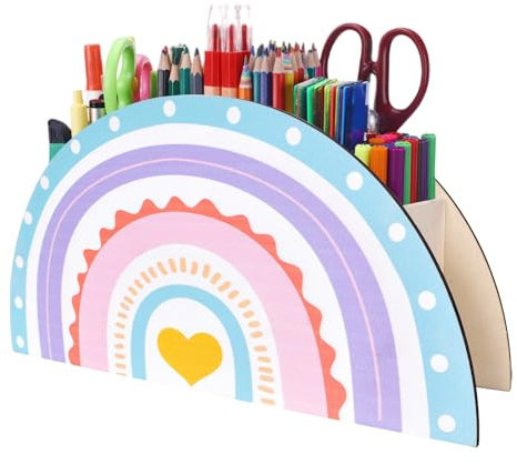 KYSUN Schreibtisch Organizer Stiftehalter Regenbogen Stiftehalter Holz Stifte Organizer kreativer Stiftehalter Büro Schreibtisch Organizer Geeignet für Schulen Büros Schreibtischzubehör