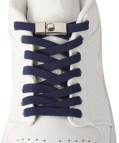 CCSOFTIME Cordones Azules Elásticos Sin Nudo con Metal,Cordones Elasticos para Zapatillas Deporte,Convese,Cordones Planos Elásticos Zapatos para Adultos Niños,120cm