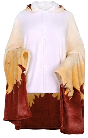WANHONGYUE Demon Slayer Rengoku Kyoujurou Indossabile Coperta con Cappuccio, Anime Cosplay Mantello in Pile Hoodie Scialle Unisex, 100 * 160 cm