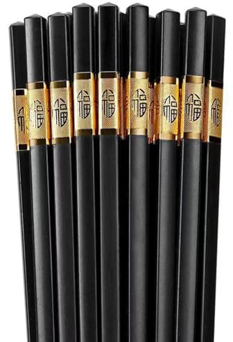 10 Pairs of Luxury Japanese Chopsticks - Elegant Black Design - Perfect Accessories for Sushi and Asian Cuisine (Gold)