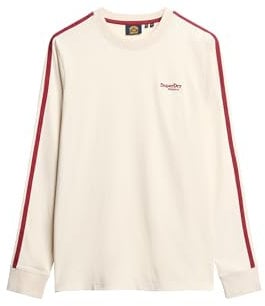 Superdry Men's Essential Retro Logo Long Sleeve Top, White sand, XXL