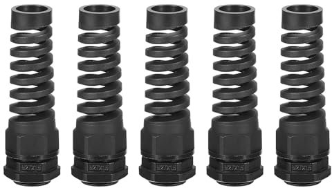 sourcing map 5Pcs Waterproof Cable Gland, M27 Nylon Spiral Strain Pigtail Cord Joint with Gasket for 13-18mm Wire Thread Cable Fixing and Appliances, Black