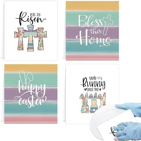 Ostern-Küchentücher, 4 x Schrubben Waschlappen – Osterdekoration, 59 x 39 cm, weiche und saugfähige Küchenhandtücher zum Geschirrspülen