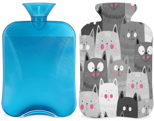 Cute Cats Kitty Hot Water Bottle with Cover, 2L Hot Water Bag for Pain Relief, Neck and Shoulder, Hand Feet Warmer