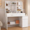 TRIUMPHKEY Coiffeuse avec Miroir LED à 3 Tonalités Luminosité Réglable, Table de Maquillage avec 4 Étagères Réglables et 3 Tiroirs, Coiffeuse Blanche Moderne avec Compartiments Ouverts