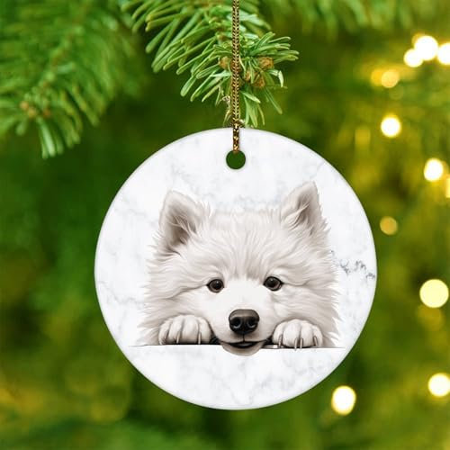 Samojede, Weihnachtsdekoration, rund, für Weihnachtsbaum, Dekoration, Anhänger, Kugel, Haustier, Hund, Andenken, Winter-Andenken, Neujahrs-Souvenir