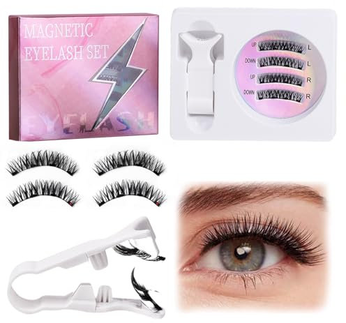 Magnetische Wimpern Natürlich Wimpern Langlebige Magnet Wimpern Wiederverwendung Magnetwimpern ohne Eyeliner Magnetische Wimpern Testsieger mit Zange Wasserdicht, Einfache Anwendung für Anfänger