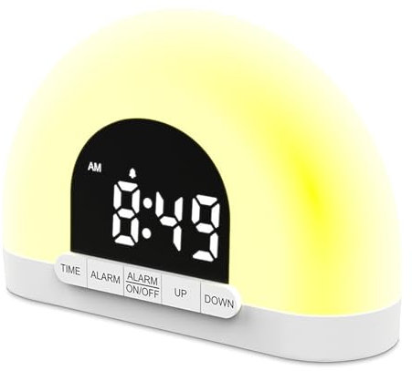 Lichtwecker, Tageslichtwecker mit Sonnenaufgangs- und Sonnenuntergangssimulation, Wecklicht-Einzelwecker, BEEP-Klingelton, 10-Helligkeit-Schlafzimmer-Nachttischlampe, geeignet für Tiefschläfer
