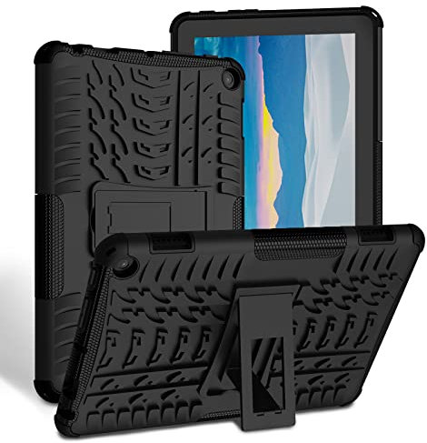 TASSKTO For Fire HD 8 Tablet Case (10th/12th Generation-2020/2022/2024 Release), Dual Layer Heavy Duty Shockproof Kids Protective Case with Kickstand,Not Fit iPad, Black