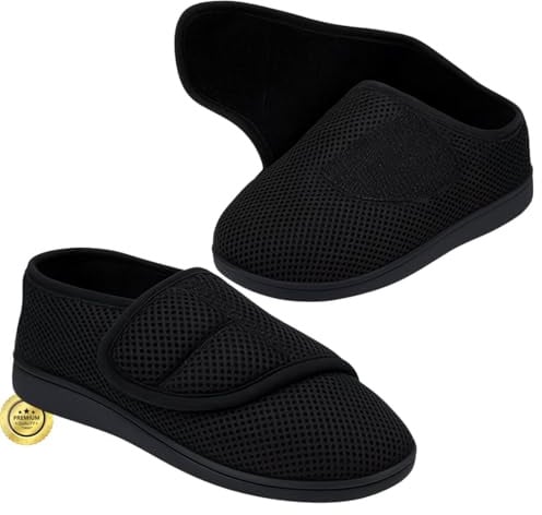 OrtoPrime Ortopediska tofflor dam och herr skor breda fötter - damskor speciell bredd uppblåsta fötter - tofflor för kvinnor - sneakers äldre eller äldre, svart, Large Ancho