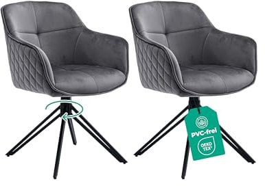 Linele® Esszimmerstühle 2er Set Grau mit FEDERKERN - Drehbar & Samtbezug - Hoher Sitzkomfort - Retrostil & einfache Montage - PVC-frei & Oeko-TEX Zertifiziert, inkl. Lieferung an den Wunschort