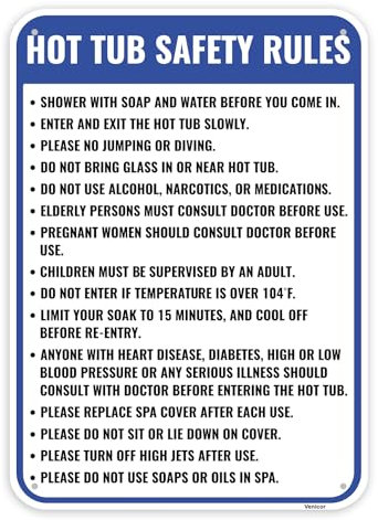 1PC Hot Tub Sign, 14 x 10 Inches - Aluminum - Hot Tub Rules Signs For Outdoor Outside Pool Safety