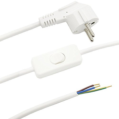 1,40m Anschlusskabel Weiß 3x0,75qmm mit Schutzkontaktstecker u. Schnurzwischenschalter Netzkabel Verlängerungskabel