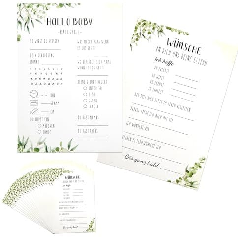Babyparty Spiele Karten,20 Stück Baby Shower Spiele Karten,Beidseitig Bedruckt Tippkarten zum Ausfüllen für Jungen und Mädchen Gender Reveal oder Babyparty