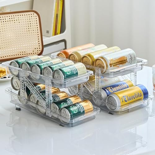 HYGRAD® Soda Can Dispenser Automatic Fridge Drink Can Storage Dispenser Drinks Organiser Stackable Drink Can Storage Dispenser Adjustable for Can Size Holds Up to 10-12 Cans.