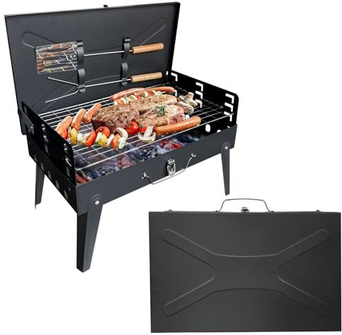 HYSHLC Charcoal Grill, Portable BBQ Grill Foldable Travel Grill Mini Grill Table Grill Picnic Grill Stainless Steel Small Grill Removable BBQ Grills for Outdoor Garden Party (44 x 47 x 26 cm)