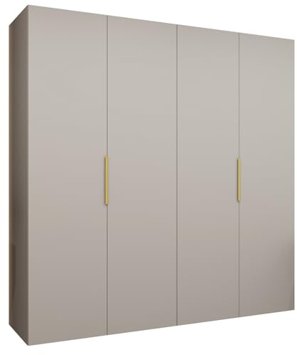 MEBLE KRYSPOL - Kleiderschrank - Drehtürenschrank - Schrank 200x202x52cm - Moderner Garderobenschrank Schlafzimmer, Flur, Jugendzimmer - Farbe Kaschmir, Griff Gold - Marbella 1 200