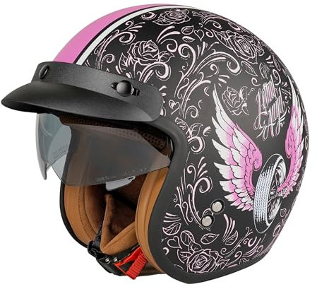 Jethelm mit Visier by BS Way: Hochwertiger Motorradhelm, ECE-Zertifiziert für Herren und Damen - Ideal für Roller, Moped, Mofa und Scooter - Retro Helm Design, Halbschalenhelm Violett (XXL)