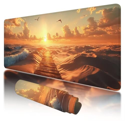 Tappetino Mouse XXL 1200 x 600 mm, Grande Tappetino per Mouse Spiaggia, Mousepad Tramonto Impermeabile e Antiscivolo per Accessori Scrivania, Gaming Mousepad XXL da Gioco per PC, Gaming, Ufficio, Q-51