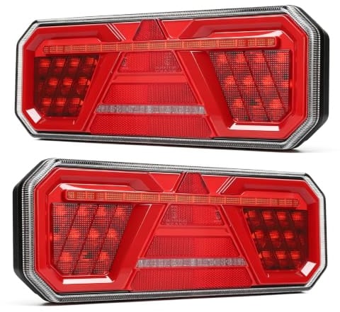 Yuanjoy 2 Stück LED Rückleuchten Satz, 12V 24V IP67 Wasserdicht Rücklichter Heckleuchte mit Brems, Blinker, Standpunkt, Rückfah, Nebel E-Prüfzeichen Approval für Anhänger, LKW, Wohnwagen, Van, Traktor