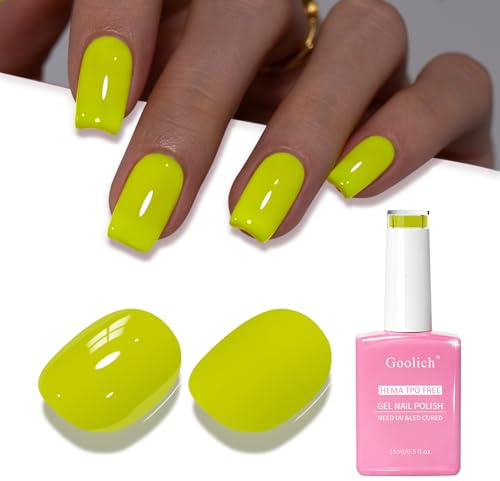 Goolich Neon Gel Polish, 0.5 Fl Oz HEMA & TPO Free Neon Yellow Gel Nail Polish Soak off U V LED Spring Summer Nail Design Manicure Salon for Women Girl
