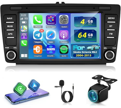 NHOPEEW 4+64G Android autorradio para Skoda Octavia Mk2 2004-2013 - 8 Pulgadas autorradio con Carplay Android Auto GPS WiFi FM RDS EQ AI DSP + Cámara de visión Trasera