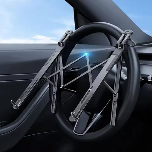 Foldable Car Laptop Mount, Ventilated Cooling Computer Notebook Stand Computer Stand, Adjustable Laptop Stand with 5-Level Height, Car Laptop Mount Steering Wheel Tray Holder for Car, Desk (Gray)
