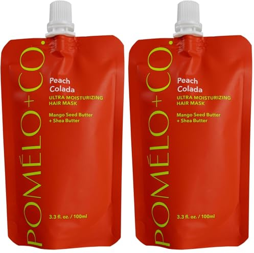 Pomélo+Co. Pre-Shower Haarmaske 2x100ml - Peach Colada für trockenes Haar | Feuchtigkeitsspendende Vorbehandlung vor der Dusche - mit Mikroalgen und Mangobutter - für Glanz und Geschmeidigkeit
