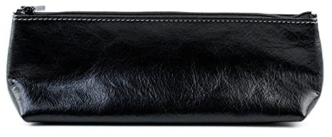 DELMON VARONE - Personalisierbares Federmäppchen XXL aus Premium Vintage Anilin Leder schwarz, Federtasche einfarbig für Damen und Herren, Großes Schlampermäppchen im Retro Design mit Reißverschluss