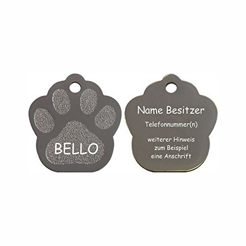 Hundemarke Pfote mit Gravur auf beiden Seiten (S (26x28mm), anthrazit)
