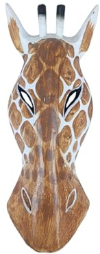 Artisanal Giraffenmaske aus Holz, Höhe 30 cm, Trophäe der Jagd.
