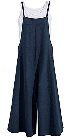 MINTLIMIT Women's Casual Jumpsuits Baggy Bib Pants Overalls Plus Size Wide Leg Rompers Loose Dungarees A#Blue L