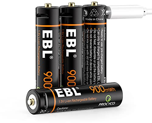 EBL 4PCS Piles AAA Rechargeables USB, AAA Rechargeable Batteries 900mWh de Sortie Constante 1,5V, Charge Rapide Directe