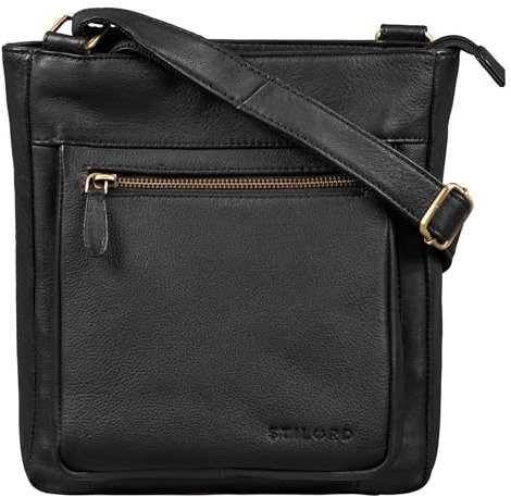 STILORD 'Kaja' Vintage Ledertasche Damen Umhängetasche Handtasche Crossbody Bag Elegante Schultertasche Tasche für iPad 9.7 Zoll DIN A5 Echt Leder, Farbe:schwarz