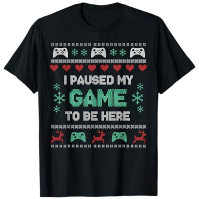 Paused My Game Ugly Christmas Xmas Sweater Gamer T-Shirt