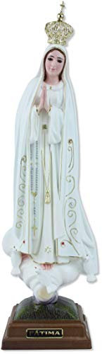 Proposte Religiose Statue der Madonna von Fatima aus Kunstharz, handbemalt, mit Glasaugen, Höhe 35 cm