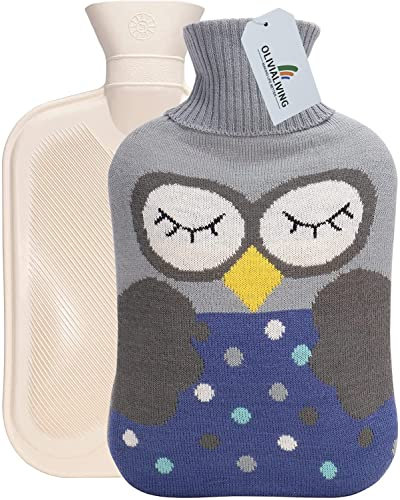 OliviaLiving Bouillotte de 2 000 ml - Chauffe et réfrigérant - Avec housse en tricot - Motif hibou