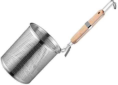 Cabilock Cuisine en Acier Inoxydable Grillage à Mailles Fines Tamis Passoire Nouilles Panier avec Crochet Poignée Cuisson Filtre Cuillère Louche pour Pâtes Ramen Aliments Frits 14Cm