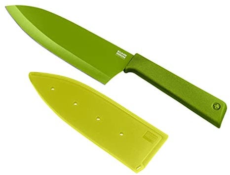 KUHN RIKON COLORI+ Santokumesser gross, gerade Klinge mit Klingenschutz, antihaftbeschichtet, Edelstahl, 27.5 cm, grün, Stainless Steel
