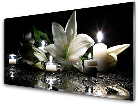 Tulup Impression sur Verre Trempé 100x50cm - Plastique Imprimés Tableau Décoration Déco Mural Moderne Design - Pierres Fleur Bougies Art